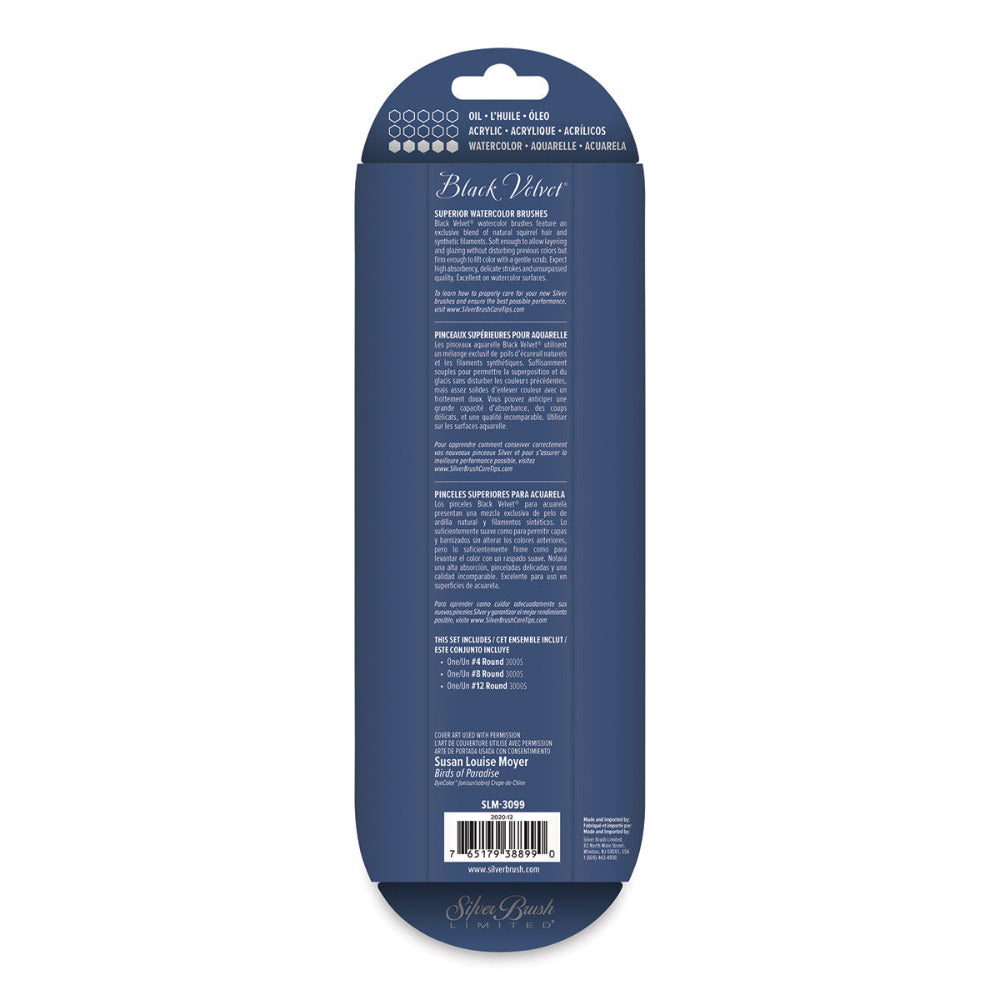 Black Velvet Set of 3 Paint Brushes Susan Louise Moyer Master Specialty