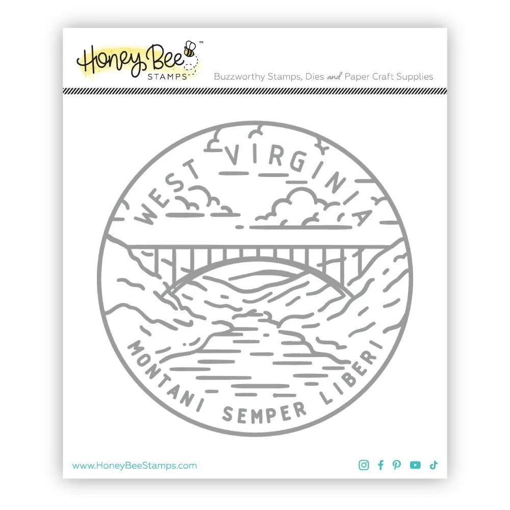 50 States Circles - 2x2 Photopolymer Stamp Set - West Virginia - Honey Bee Stamps