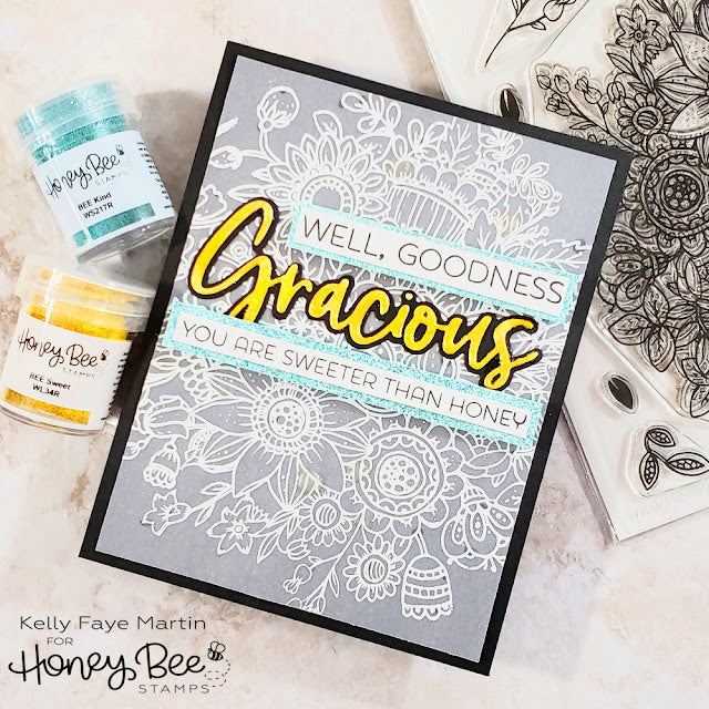 Honey Bee Stamps product with 'Well, Goodness Gracious' card and stamp set on a light background