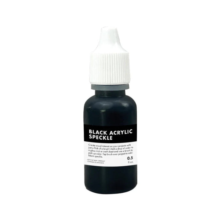 Black acrylic speckle bottle with white cap on a white background