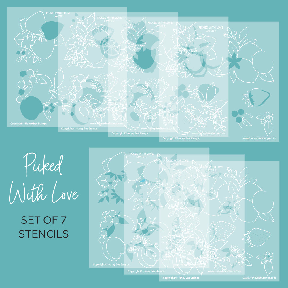 Picked With Love - 6"x6" Stencil Set of 7 Coordinating Stencils