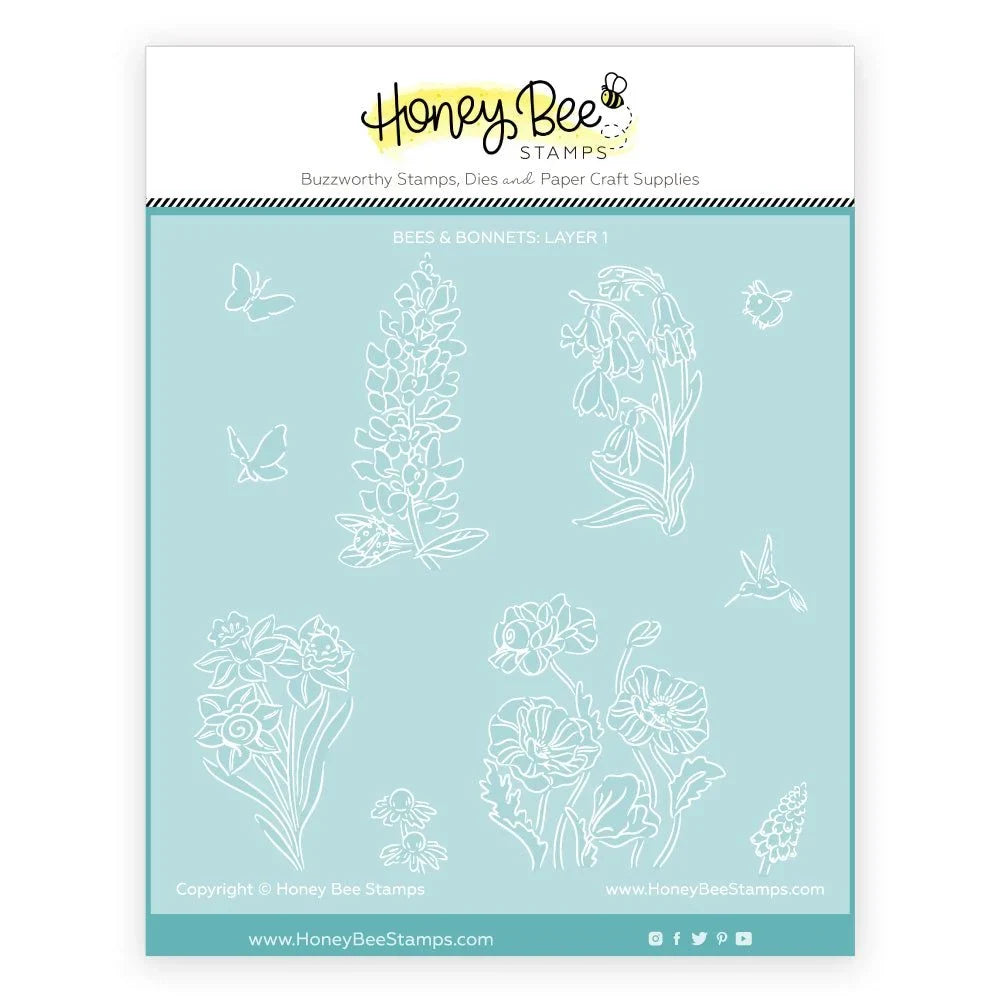 Bees & Bonnets - Set of 5 - 6"x6" Coordinating Stencils - Honey Bee Stamps