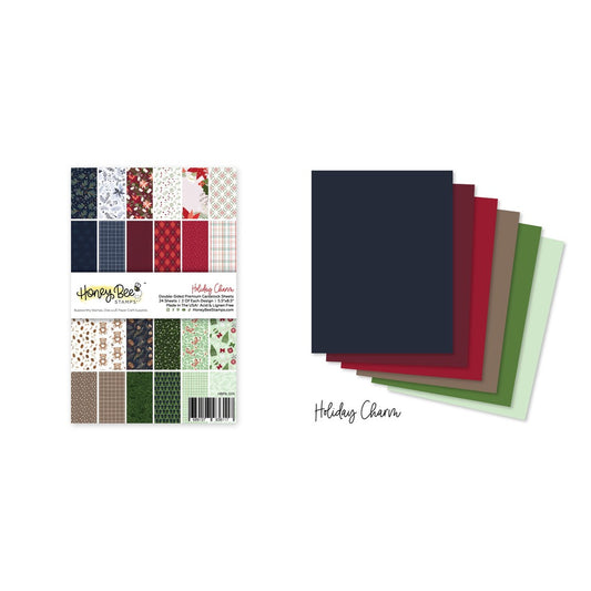 Holiday Charm Paper Bundle - Paper Pack Plus Coordinating Solid Cardstock Pack by Honey Bee Stamps