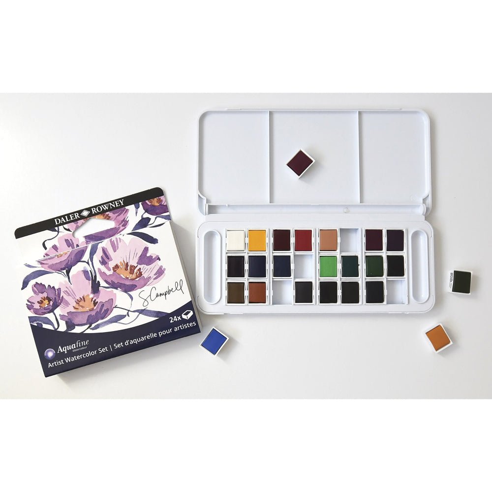 Daler - Rowney Aquafine Watercolor Half Pan Set - Shayda Campbell, Set of 24 - Honey Bee Stamps