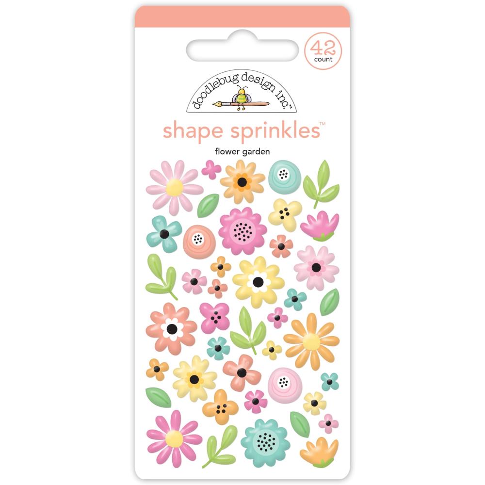 Doodlebug Sprinkles Adhesive Glossy Enamel Shapes - Flower Garden 42/Pkg - Honey Bee Stamps