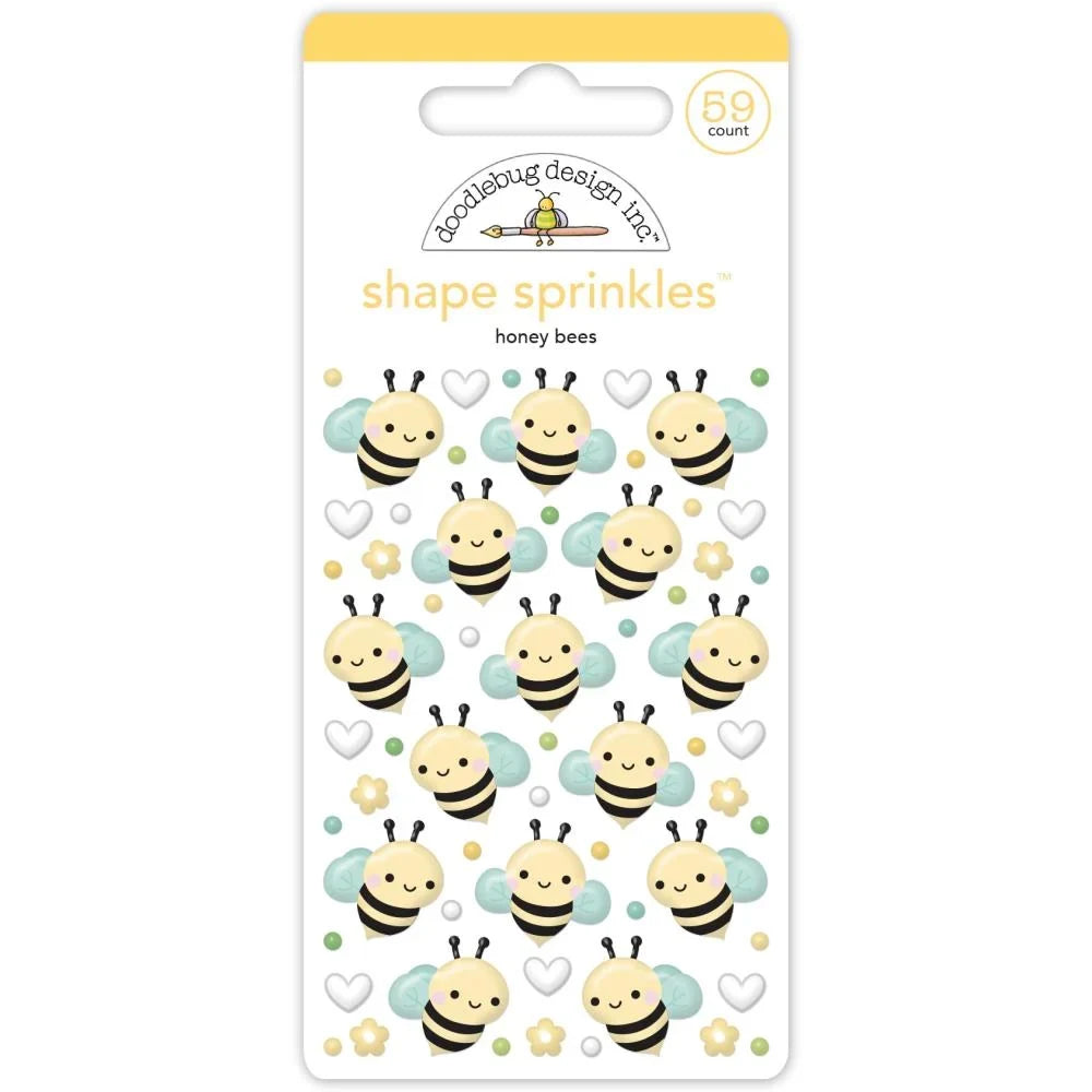 Doodlebug Sprinkles Adhesive Glossy Enamel Shapes - Honey Bees - Honey Bee Stamps