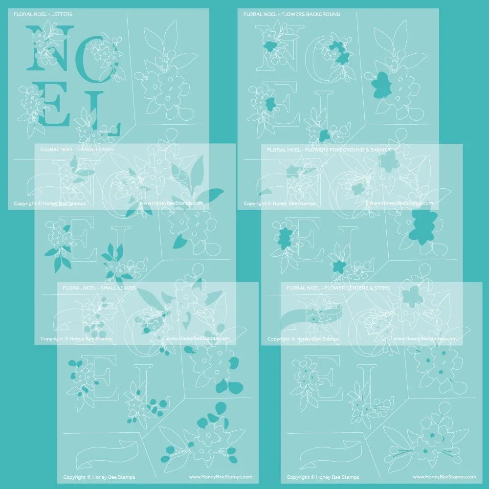 Floral Noel - Set of 6 - 6"x6" Coordinating Stencils - Honey Bee Stamps
