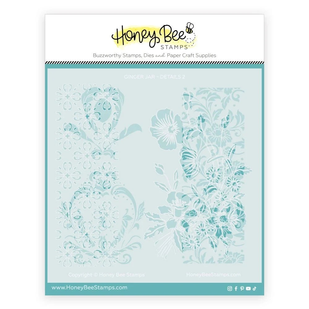Ginger Jar Details - Set of 2 - 6"x6" Coordinating Stencils - Honey Bee Stamps