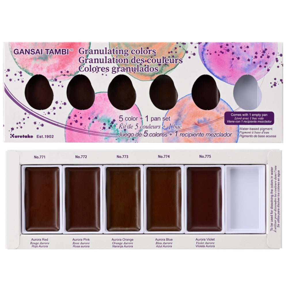 Kuretake Gansai Tambi Watercolor 5 pc Paint Pan Set - Granulating Colors - Honey Bee Stamps