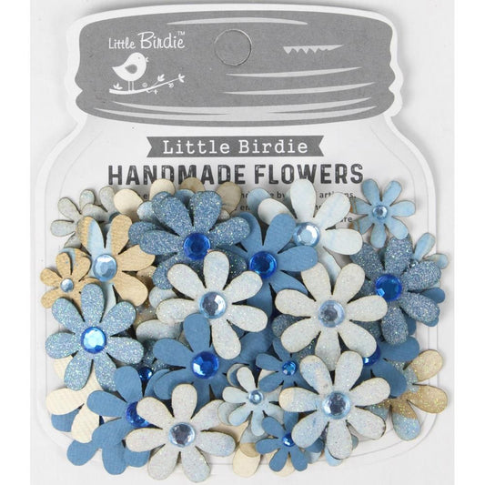 Little Birdie Sparkle Florette Paper Flowers - Aqua Splash 60/pk - Honey Bee Stamps
