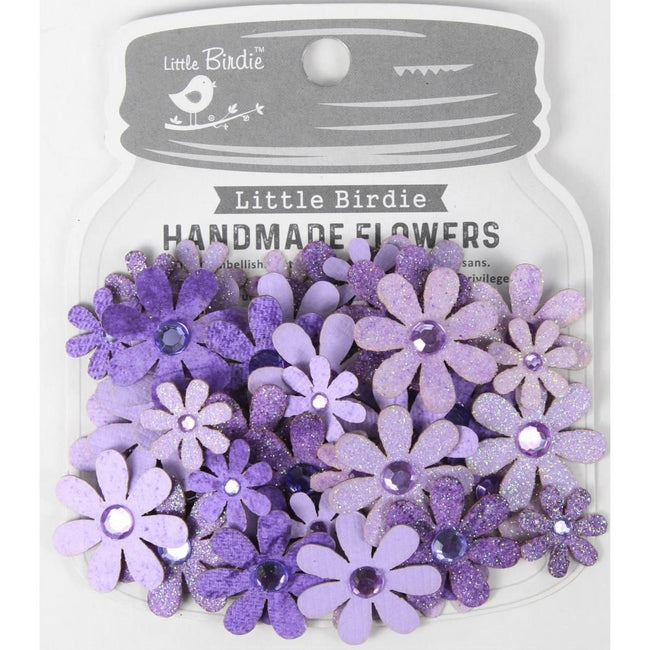 Little Birdie Sparkle Florette Paper Flowers - Lavender Whisper 60/pk - Honey Bee Stamps