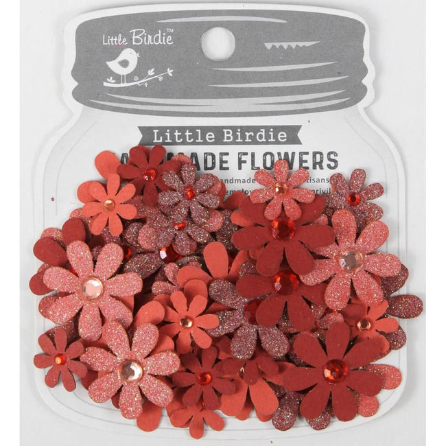 Little Birdie Sparkle Florette Paper Flowers - Scarlet Blend 60/pk - Honey Bee Stamps