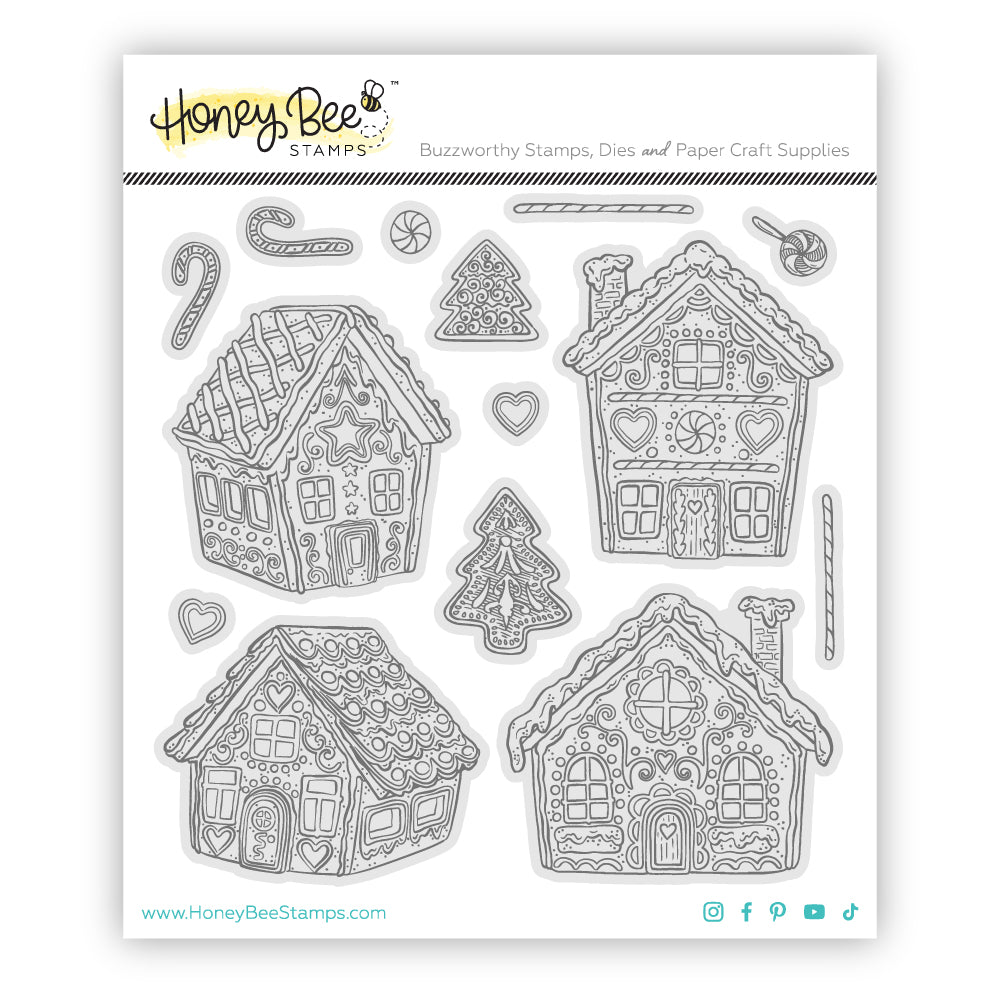 Peppermint Village - 5x6 Rubber Cling Stamp Set - Honey Bee Stamps