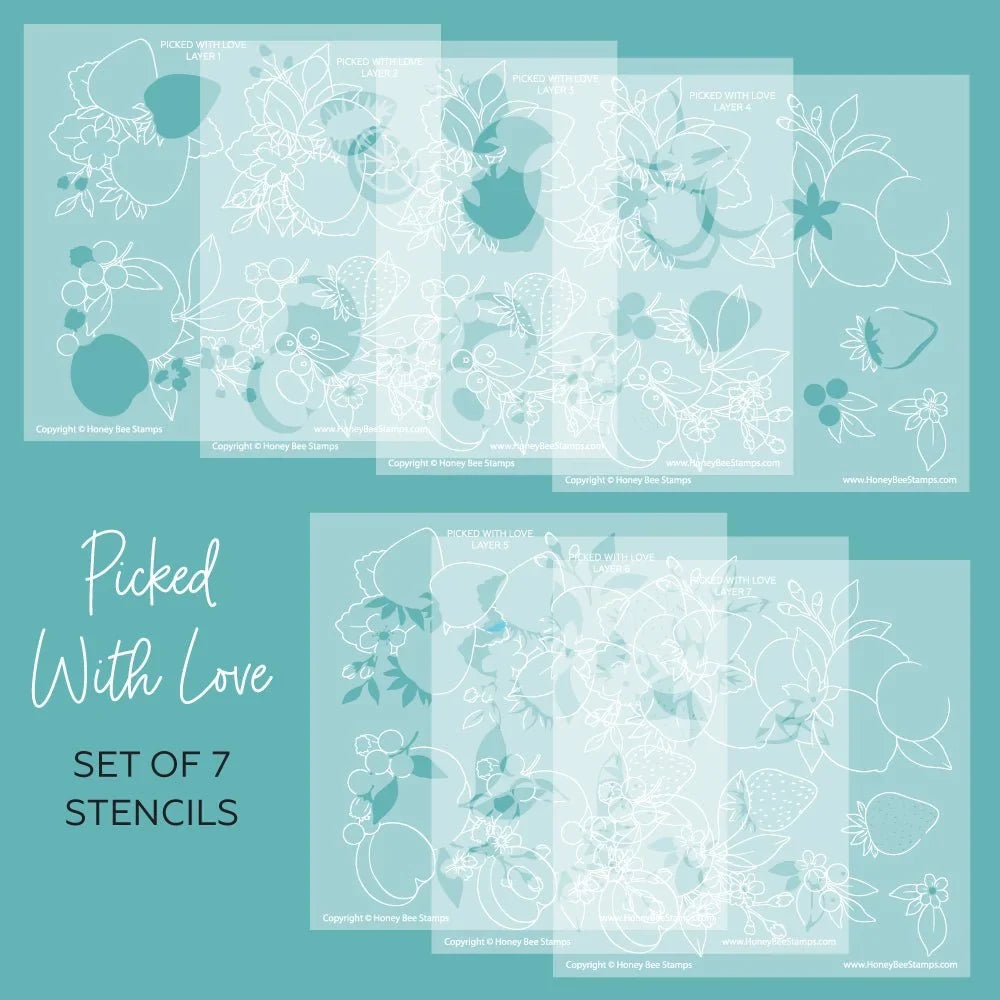 Picked With Love - 6"x6" Stencil Set of 7 Coordinating Stencils - Honey Bee Stamps