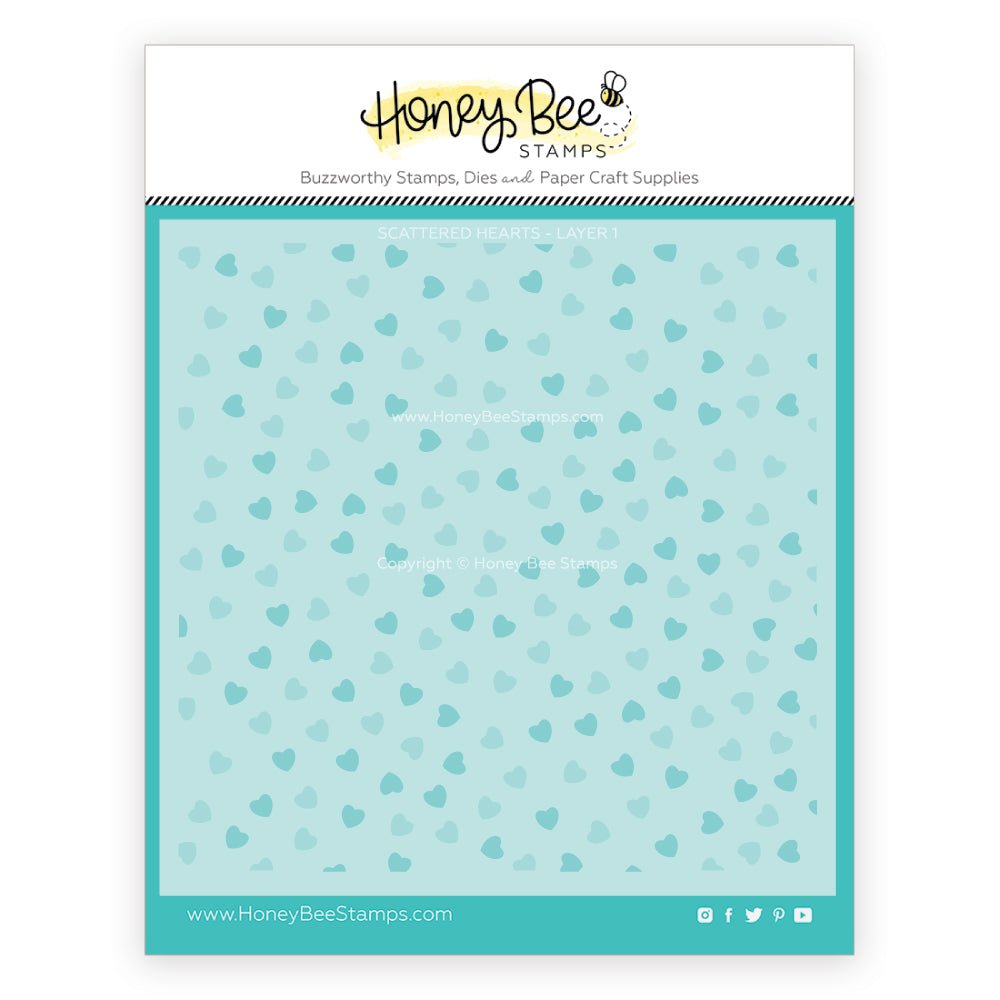 Scattered Hearts - Set of 2 - 6"x6" Layering Background Stencils - Honey Bee Stamps