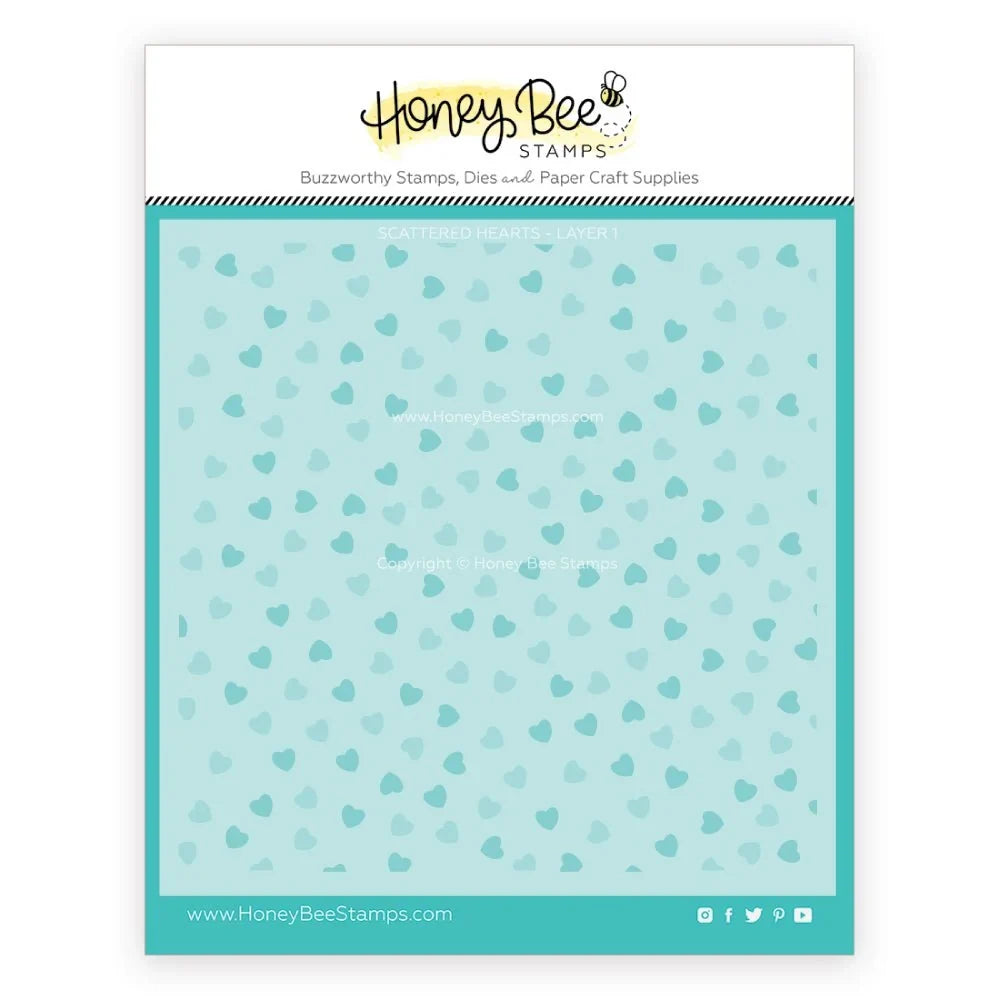 Scattered Hearts - Set of 2 - 6"x6" Layering Background Stencils - Honey Bee Stamps