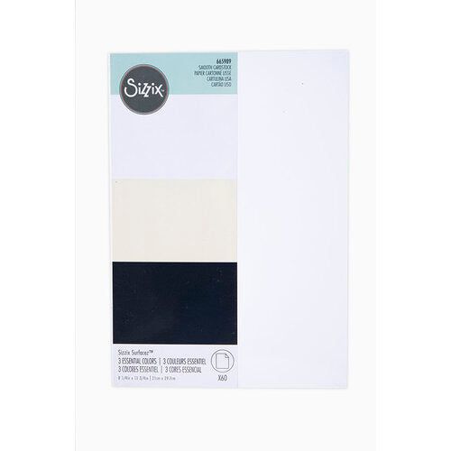 Sizzix Smooth Cardstock Pack - 60 sheet 8 1/4" x 11 3/4" Black/White/Ivory - Honey Bee Stamps