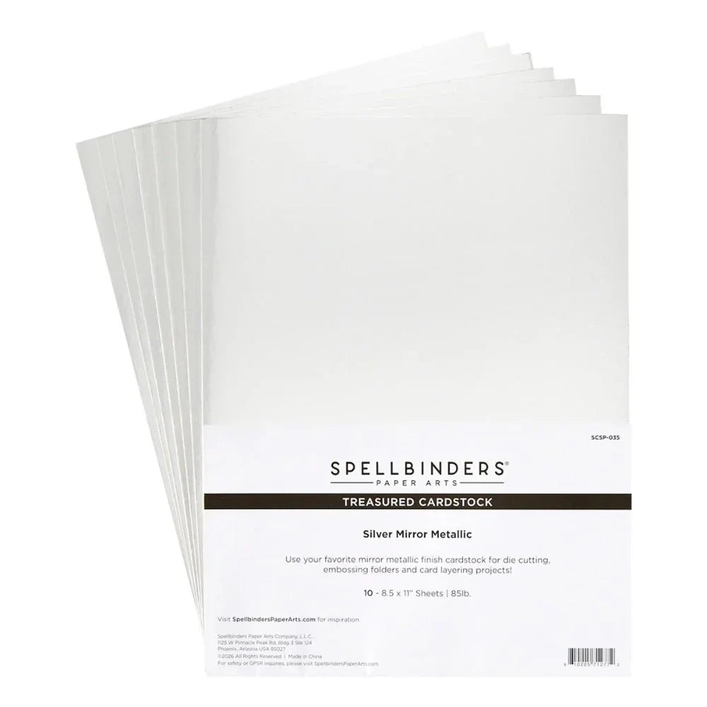 Spellbinders Silver Mirror Metallic Treasured Cardstock 8-1/2" x 11" - 10 Pack - Honey Bee Stamps