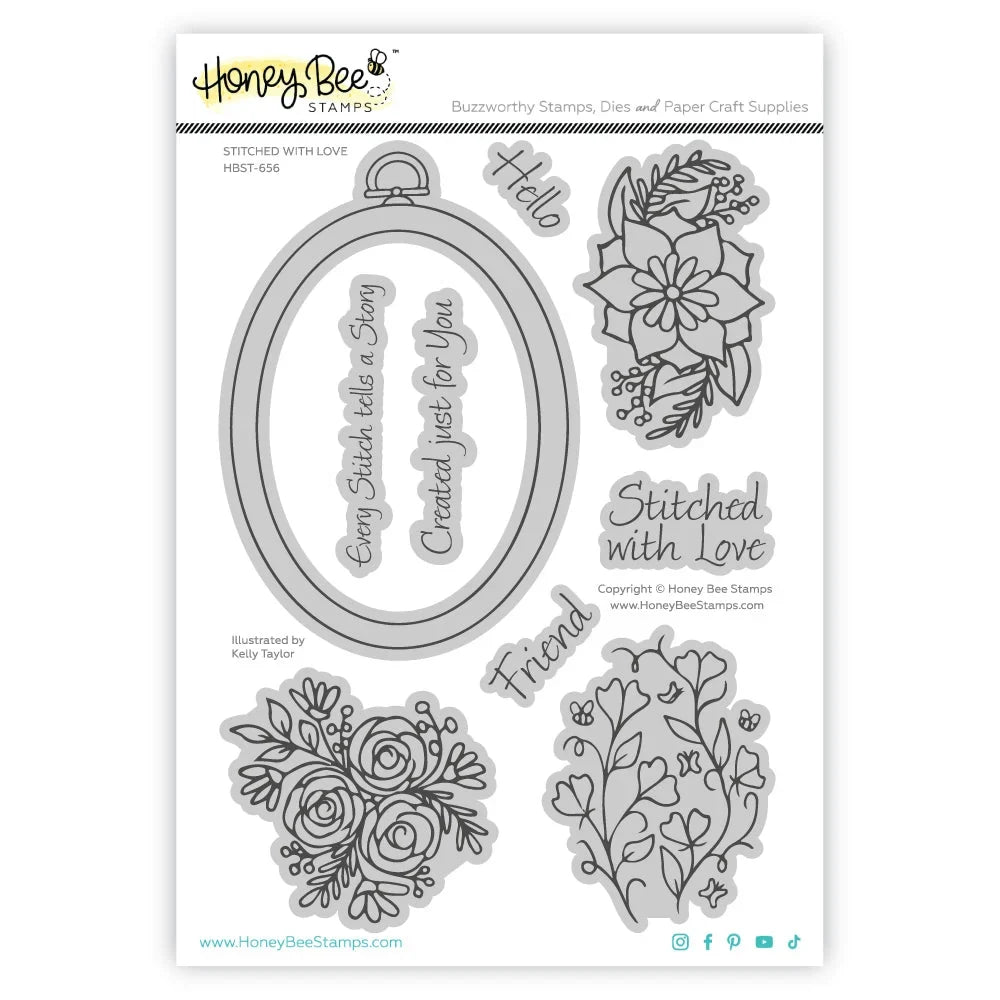 Stitched With Love - 6x8 Photopolymer Stamp Set - Honey Bee Stamps