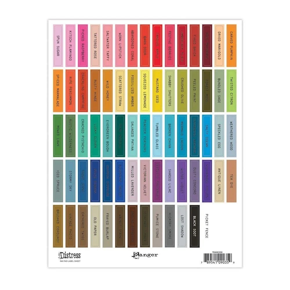 Tim Holtz Distress 1/4" x 1 - 3/4" Ink Pad Label Sheets - Color Name Stickers with Black Text - Honey Bee Stamps