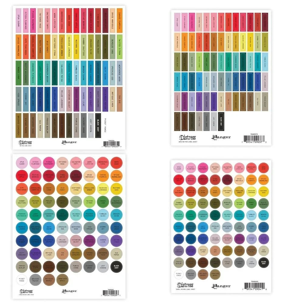 Tim Holtz Distress Assorted Ink Pad Label Sheets - Color Name Stickers with Black Text - Honey Bee Stamps