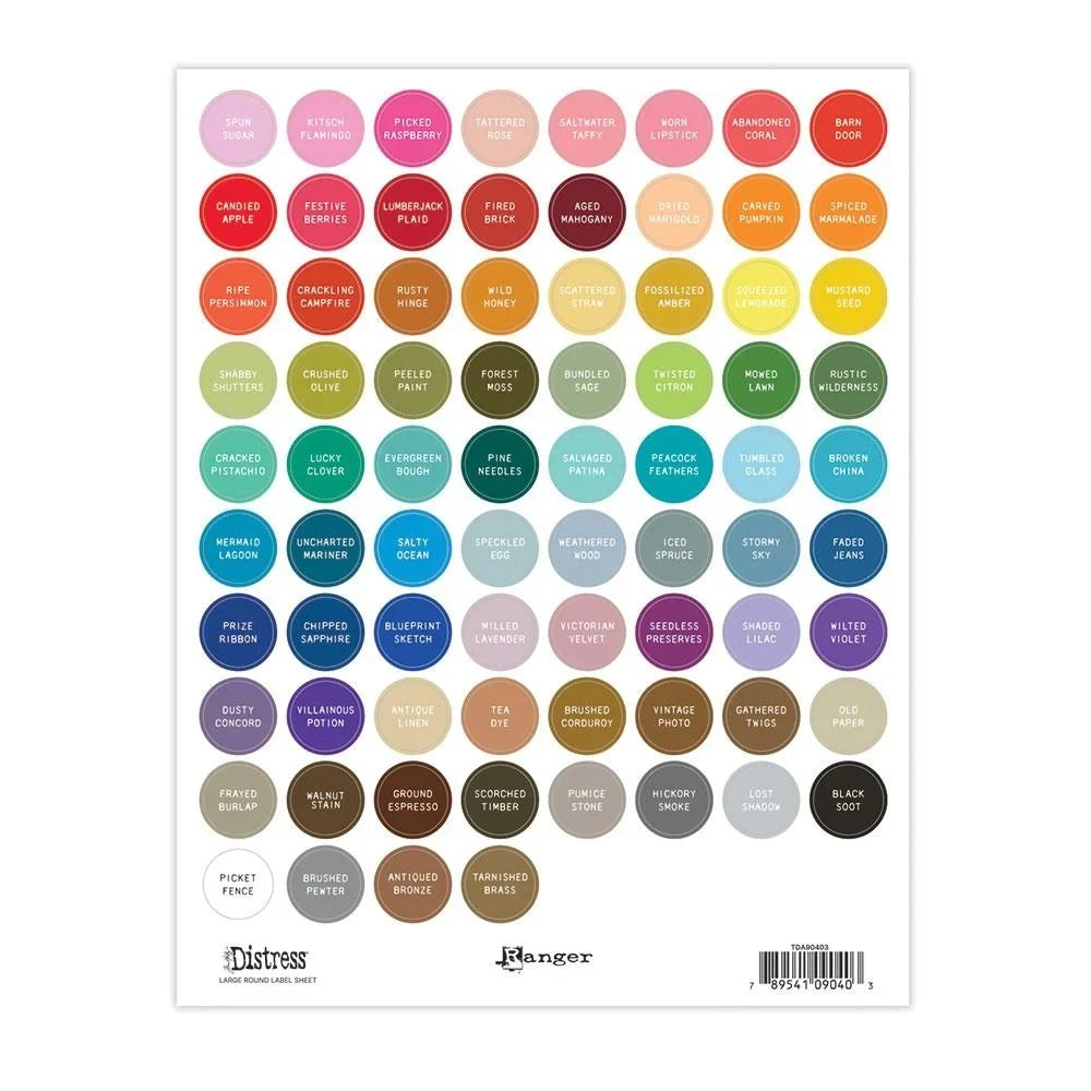 Tim Holtz Distress Large 3/4" Round Label Sheets - Color Name Stickers with White Text - Honey Bee Stamps