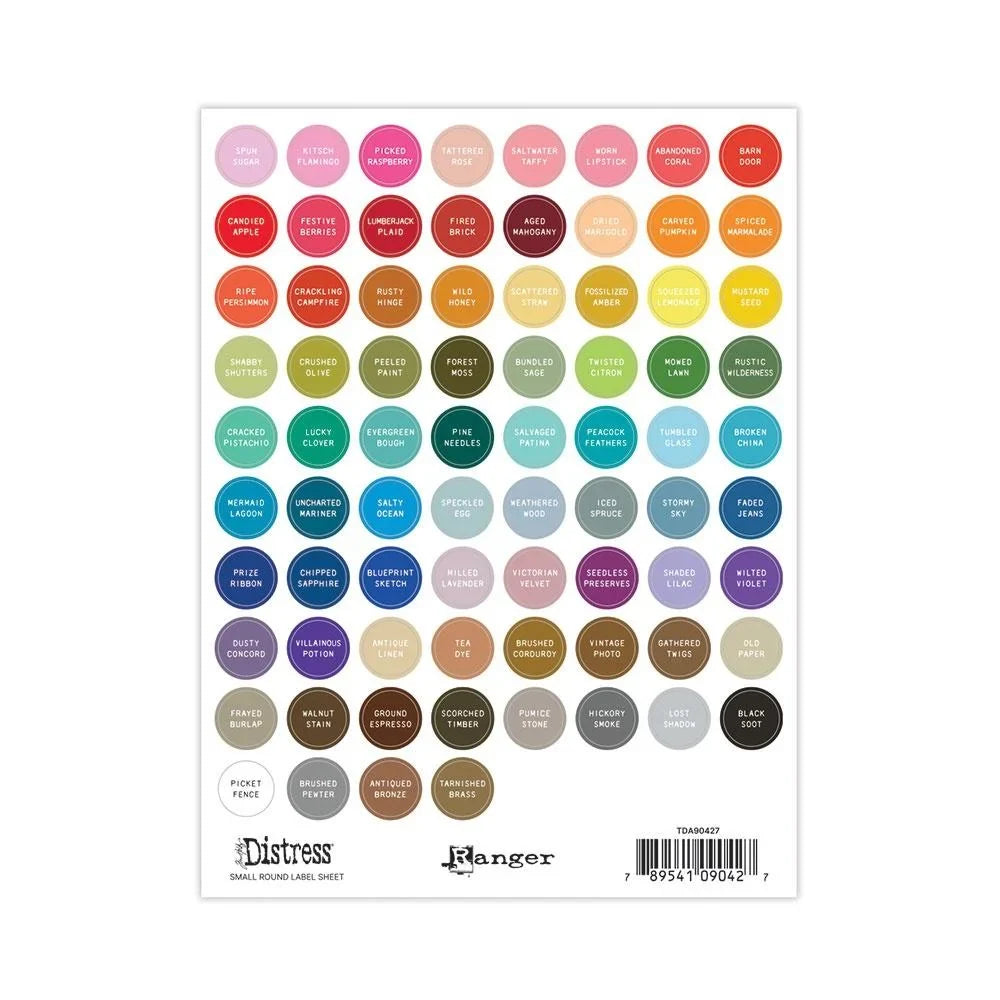 Tim Holtz Distress Small 1/2" Round Label Sheets - Color Name Stickers with White Text - Honey Bee Stamps