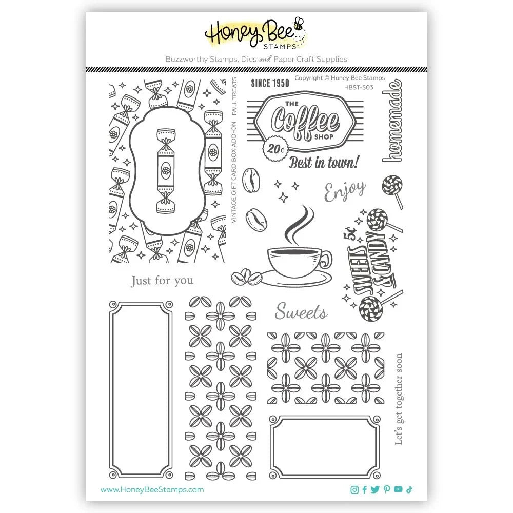 Vintage Gift Card Box Add - On - Fall Treats 6x8 Photopolymer Stamp Set - Retiring - Honey Bee Stamps