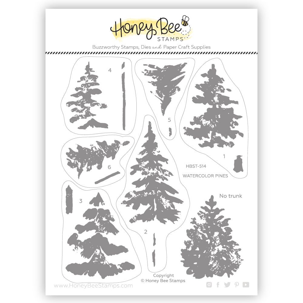 Watercolor Pines 5x6 Stamp Set - Honey Bee Stamps