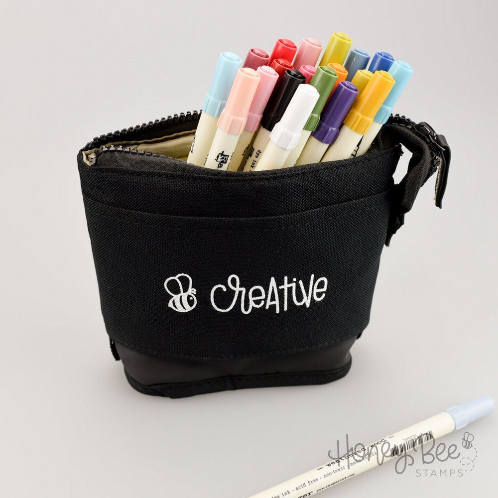 Bee Creative - Black Sliding Storage Pouch for Pens, Markers, Pencils & More - Honey Bee Stamps
