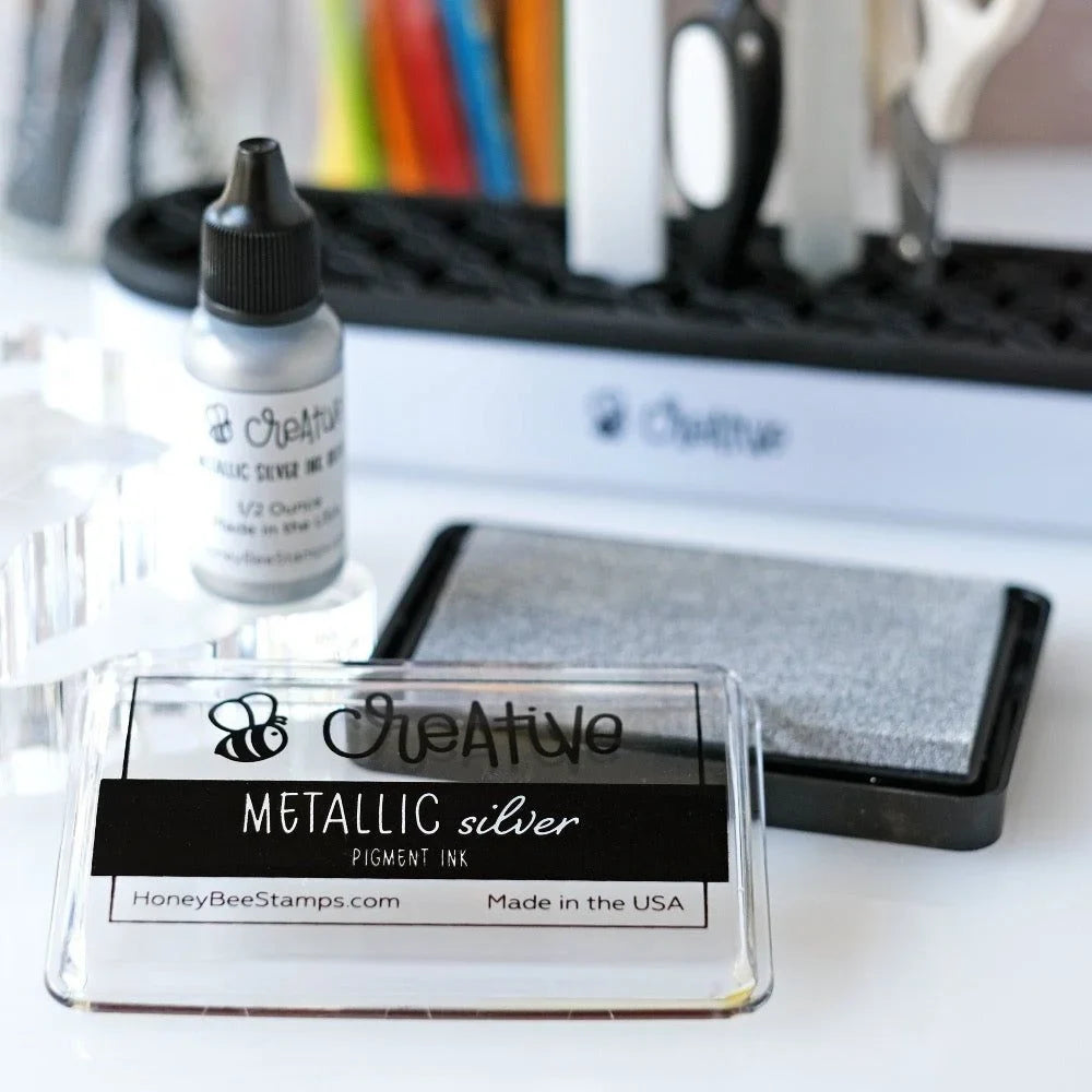 Bee Creative Ink Pad - Metallic Silver Pigment Ink - Honey Bee Stamps