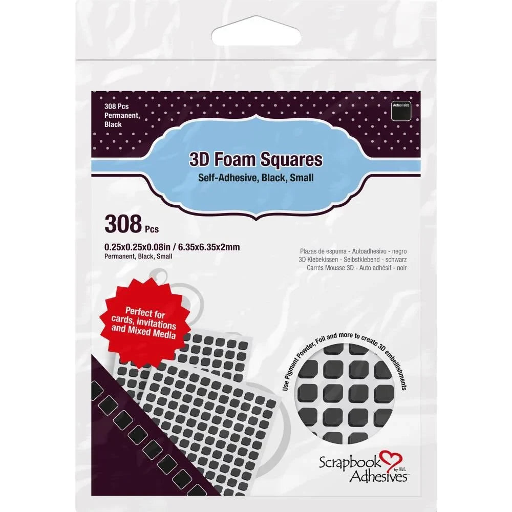 Black 3D Self - Adhesive Foam .25" Squares 308/Pkg 2mm Thick - Honey Bee Stamps
