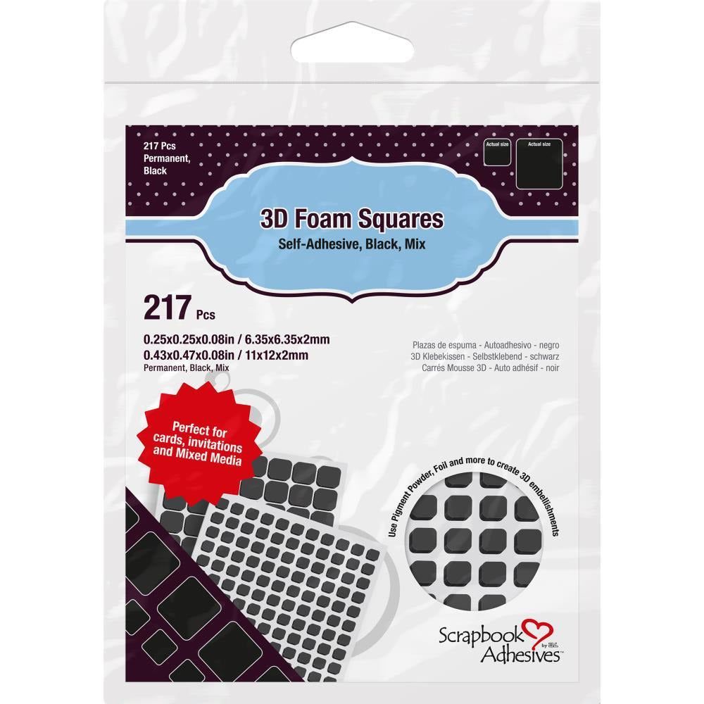 Black 3D Variety Pack Self - Adhesive Foam .25" and .5" Squares 217/Pkg - 2mm Thick - Honey Bee Stamps