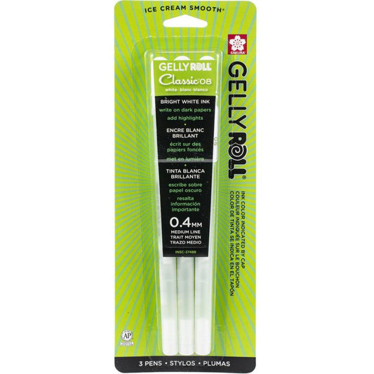 Gelly Roll Classic Point Pens 3/Pkg - 0.4mm Medium White - Honey Bee Stamps