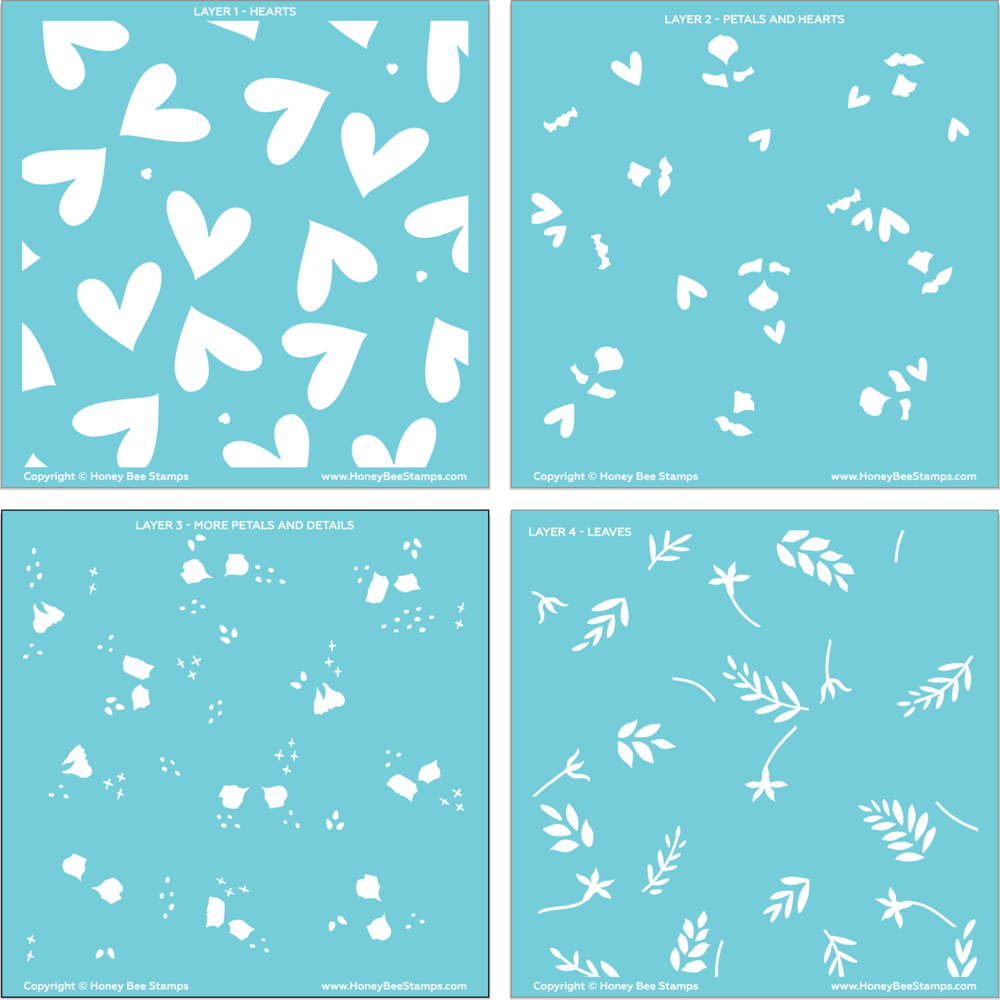 Hearts In Bloom - Set of 4 Layering Background Stencils - Honey Bee Stamps