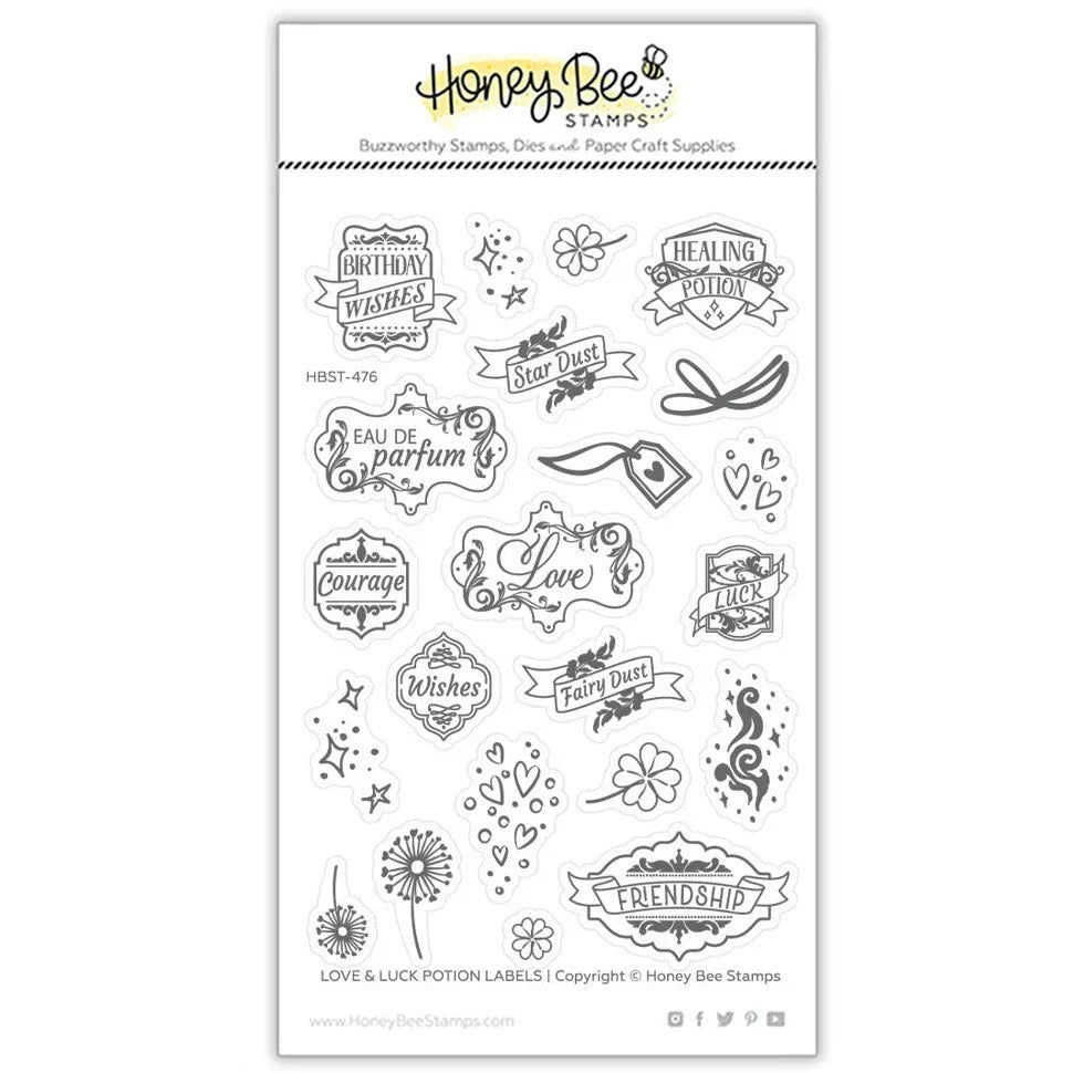 Love & Luck Potion Labels - 4x6 Photopolymer Stamp Set - Retiring - Honey Bee Stamps