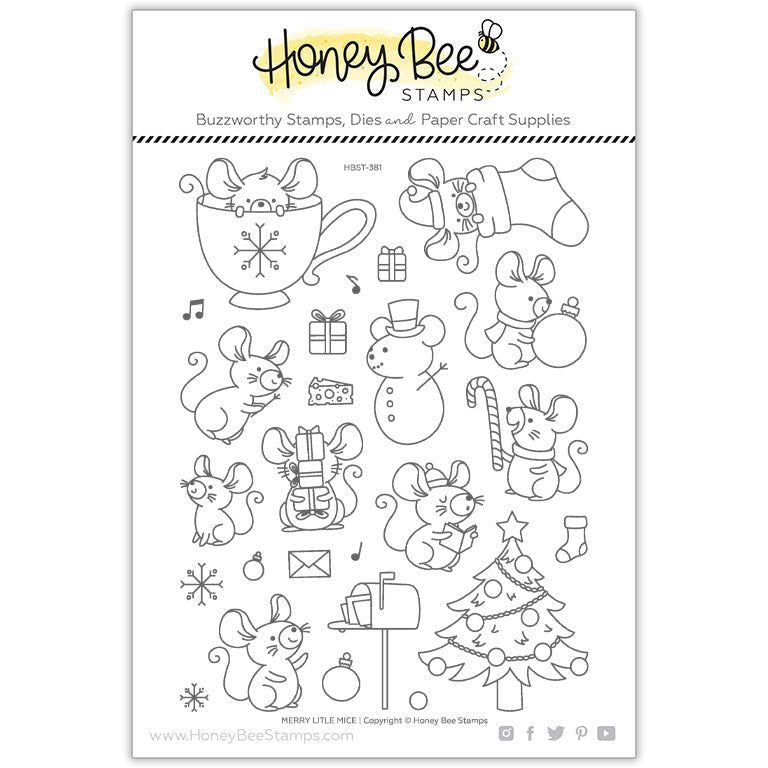 Merry Little Mice - 6x8 Photopolymer Stamp Set - Retiring - Honey Bee Stamps