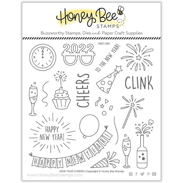 New Year Cheers - 6x6 Photopolymer Stamp Set - Retiring - Honey Bee Stamps
