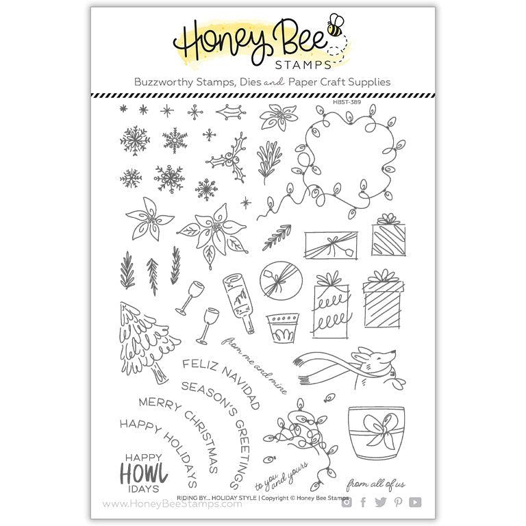 Riding By… Holiday Style - 6x8 Photopolymer Stamp Set - Retiring - Honey Bee Stamps