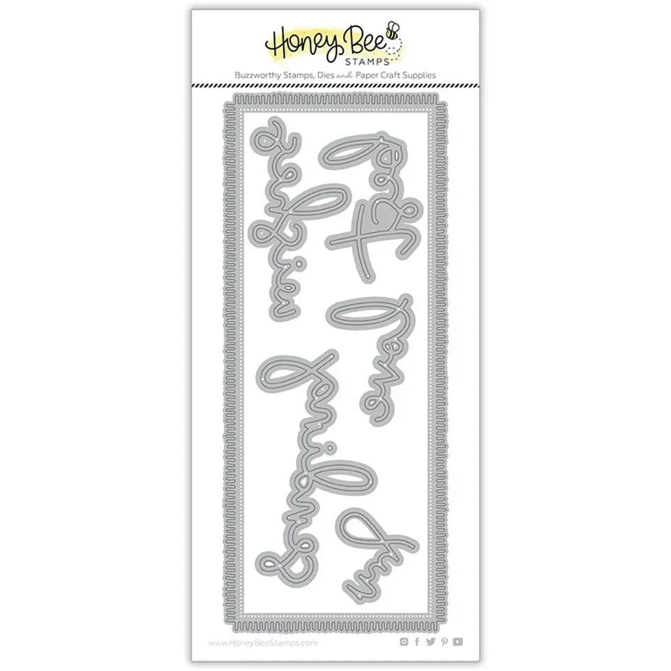 Slimline Sentiments: Blanket Edge Frame - Honey Cuts - Stand - Alone Dies - Retiring - Honey Bee Stamps