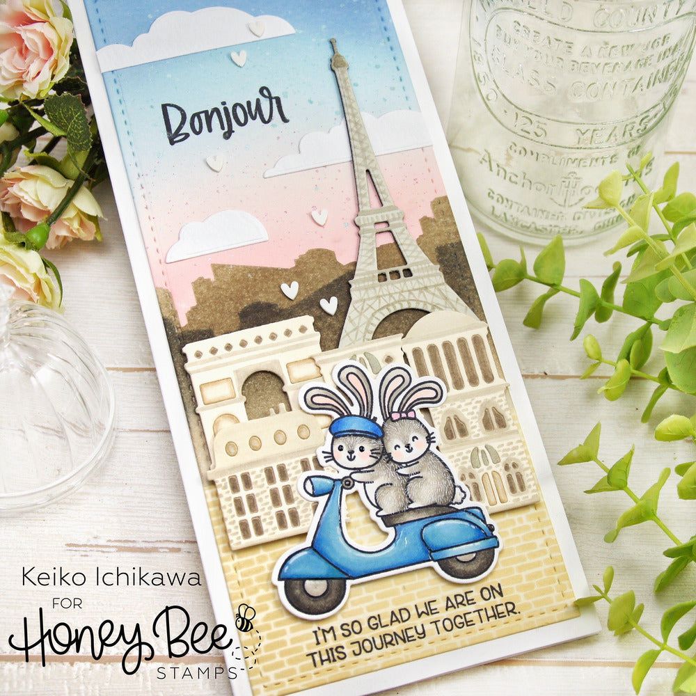 Slimline Sentiments: Stitched - Honey Cuts - Stand - Alone Dies - Retiring - Honey Bee Stamps