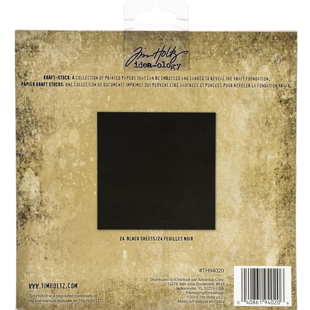 Tim Holtz Kraft Stock Pad 8"X8" 24/Pkg - Blackout Solid Matte Black Cardstock - Honey Bee Stamps