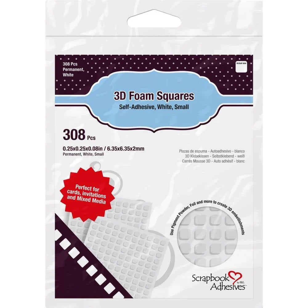 White 3D Self - Adhesive Foam .25" Squares - 308/Pkg 2mm Thick - Honey Bee Stamps