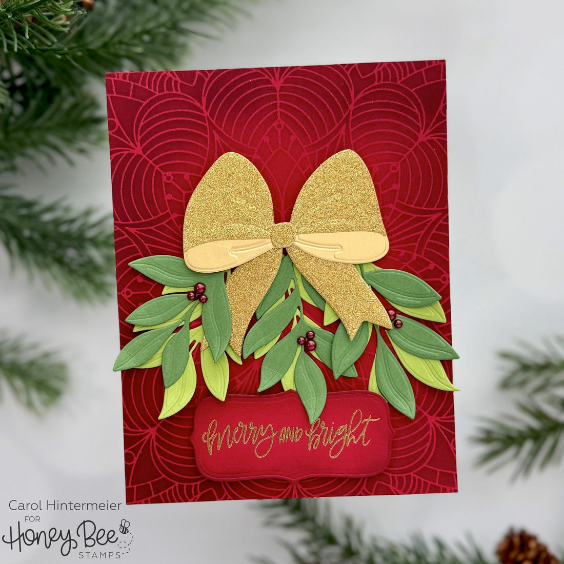 Merry And Bright Holiday Card with Stenciling and Die Cuts