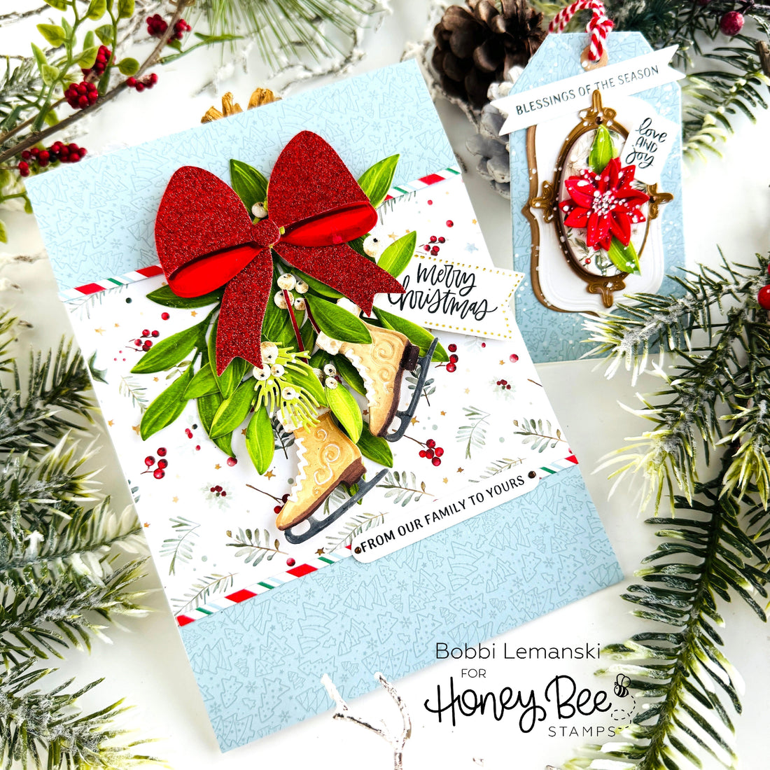 A Merry Vintage Christmas Card and Tag by Bobbi Lemanski - Honey Bee Stamps
