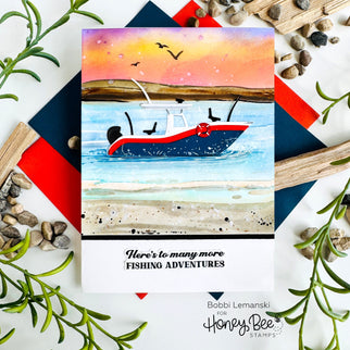 "Big Boat, Bigger Catches" Fishing Card by Bobbi Lemanski - Honey Bee Stamps