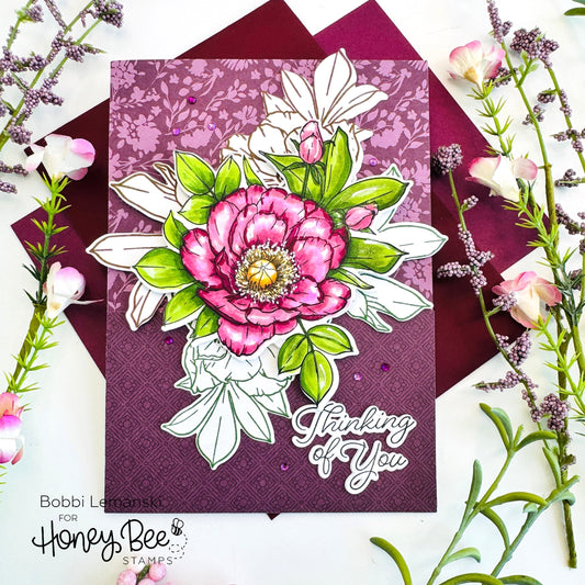 Bursting in Plum and Peonies by Bobbi Lemanski - Honey Bee Stamps