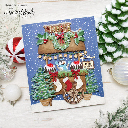 Christmas Market Scene Card: Adding details to the die cuts - Honey Bee Stamps