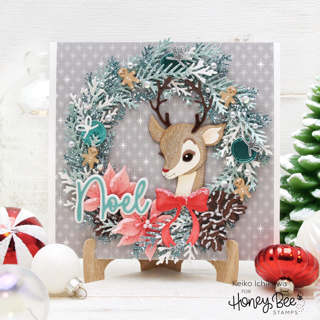 Dimensional Christmas Wreath Card - Honey Bee Stamps