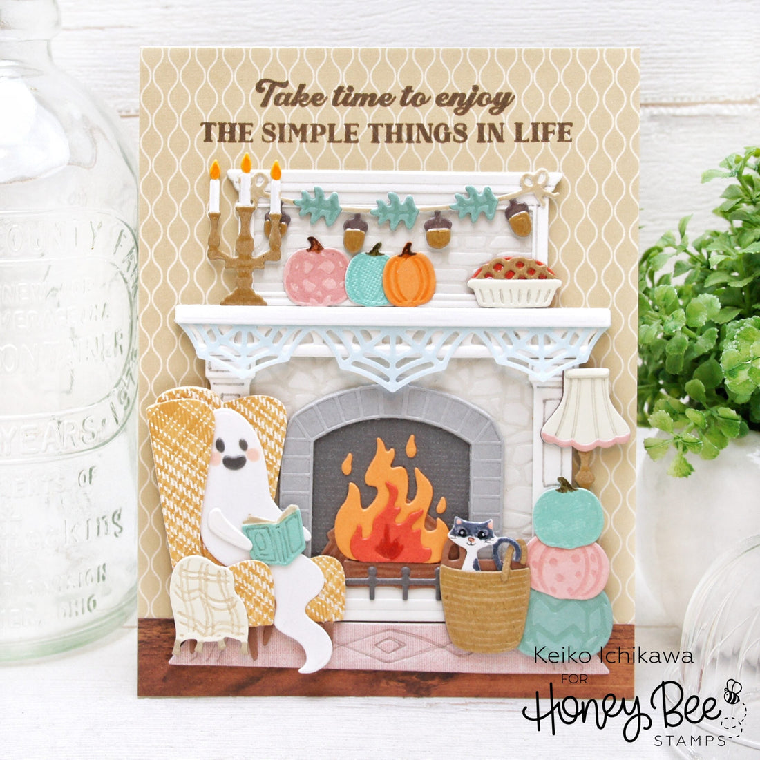 Falloween Fireplace Scene Card - Honey Bee Stamps